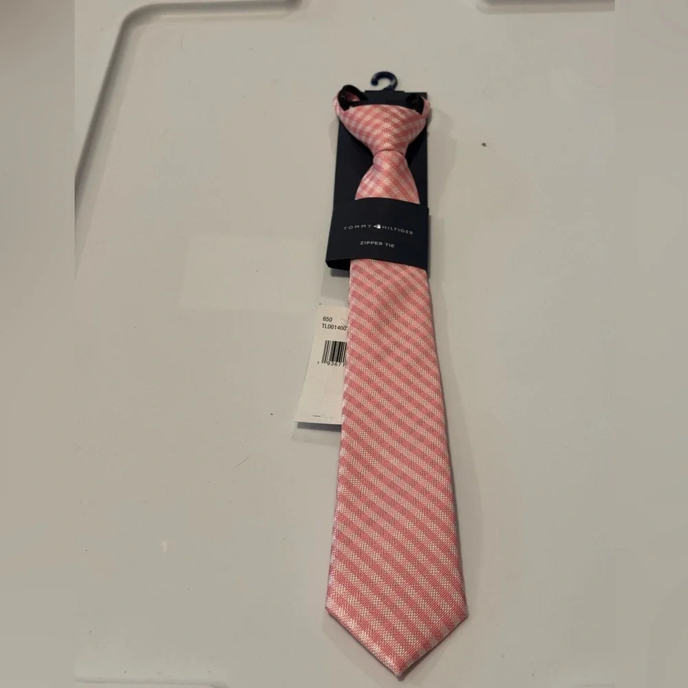 NWT Tommy Hilfiger Boys Pink Gingham Zipper Tie Easter Spring Summer‎ Wedding